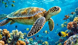 Illustration d’une tortue marine dans les eaux de l’archipel